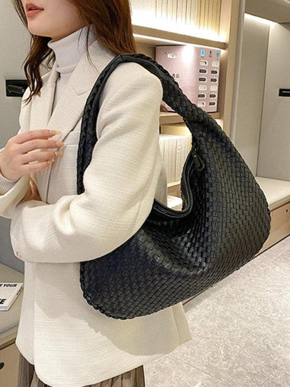 French high-end woven bag, versatile shoulder armpit bag, niche texture portable commuter bag Grey FREESIZE