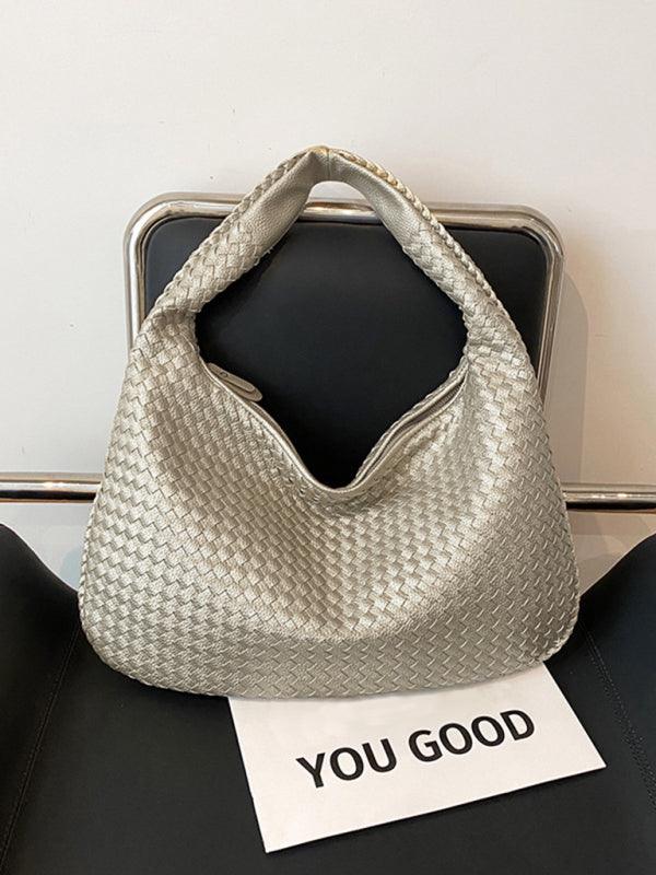 French high-end woven bag, versatile shoulder armpit bag, niche texture portable commuter bag Grey FREESIZE