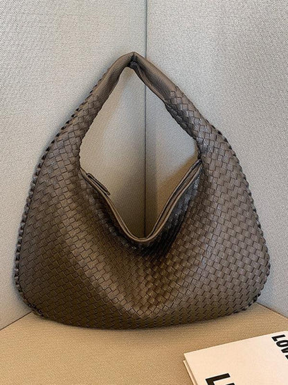 French high-end woven bag, versatile shoulder armpit bag, niche texture portable commuter bag Grey FREESIZE