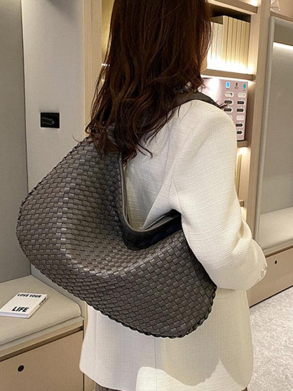 French high-end woven bag, versatile shoulder armpit bag, niche texture portable commuter bag Grey FREESIZE