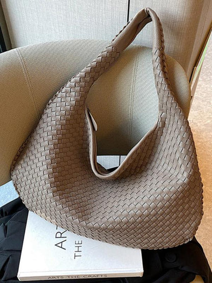 French high-end woven bag, versatile shoulder armpit bag, niche texture portable commuter bag Khaki FREESIZE