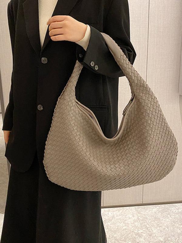 French high-end woven bag, versatile shoulder armpit bag, niche texture portable commuter bag Grey FREESIZE