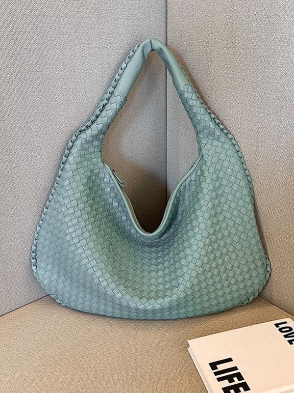 French high-end woven bag, versatile shoulder armpit bag, niche texture portable commuter bag Acid blue FREESIZE