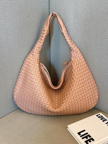 French high-end woven bag, versatile shoulder armpit bag, niche texture portable commuter bag Pink FREESIZE