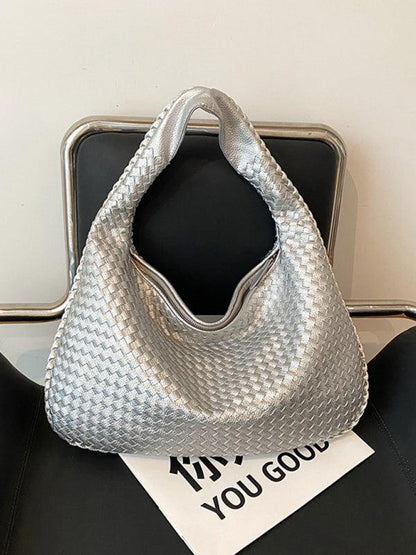 French high-end woven bag, versatile shoulder armpit bag, niche texture portable commuter bag Silver grey FREESIZE