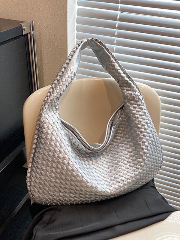 French high-end woven bag, versatile shoulder armpit bag, niche texture portable commuter bag Grey FREESIZE