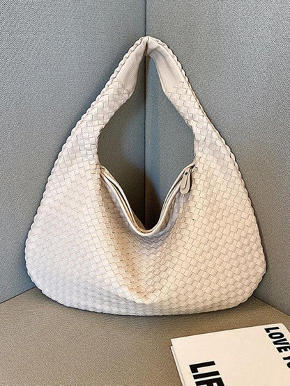 French high-end woven bag, versatile shoulder armpit bag, niche texture portable commuter bag White FREESIZE