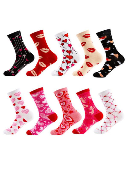 New Valentine's Day Series Mid-calf Socks Knitted Jacquard Cotton Socks Heart Pattern Pattern1 FREESIZE