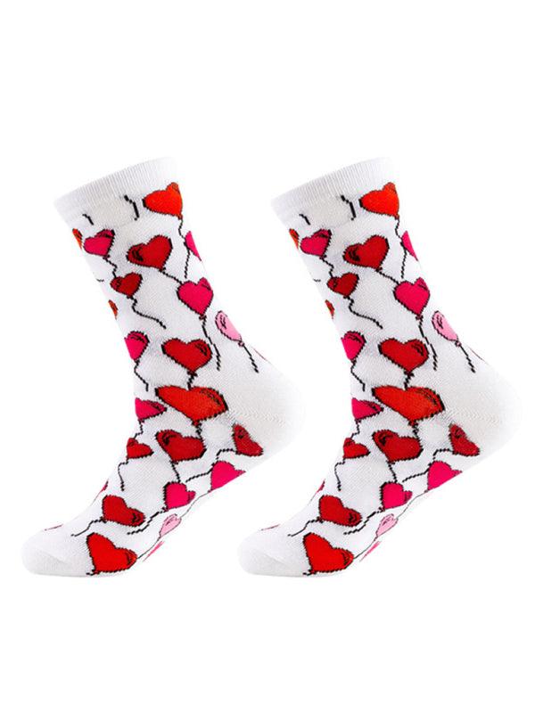 New Valentine's Day Series Mid-calf Socks Knitted Jacquard Cotton Socks Heart Pattern Pattern4 FREESIZE