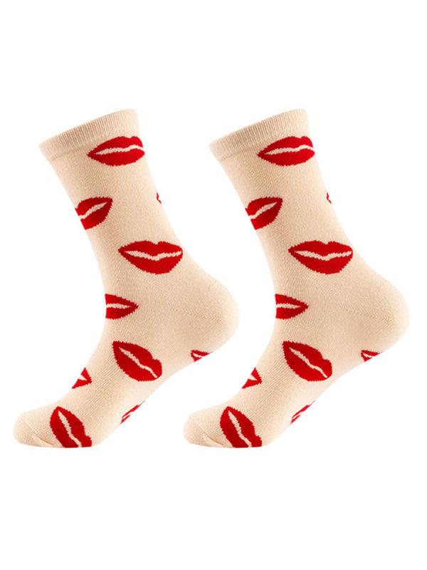 New Valentine's Day Series Mid-calf Socks Knitted Jacquard Cotton Socks Heart Pattern Pattern7 FREESIZE