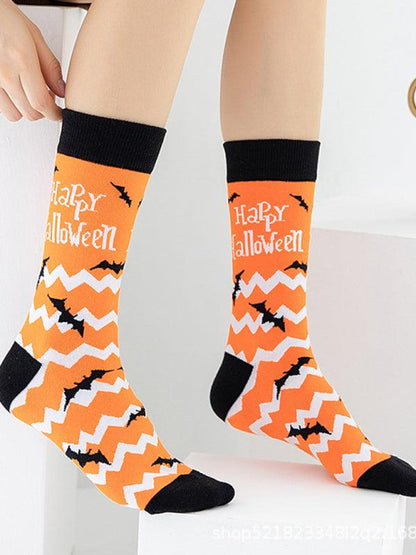 New Trendy Halloween Socks Mid-Tube Skull Vampire Pumpkin Bat Funny Socks Pattern3 FREESIZE