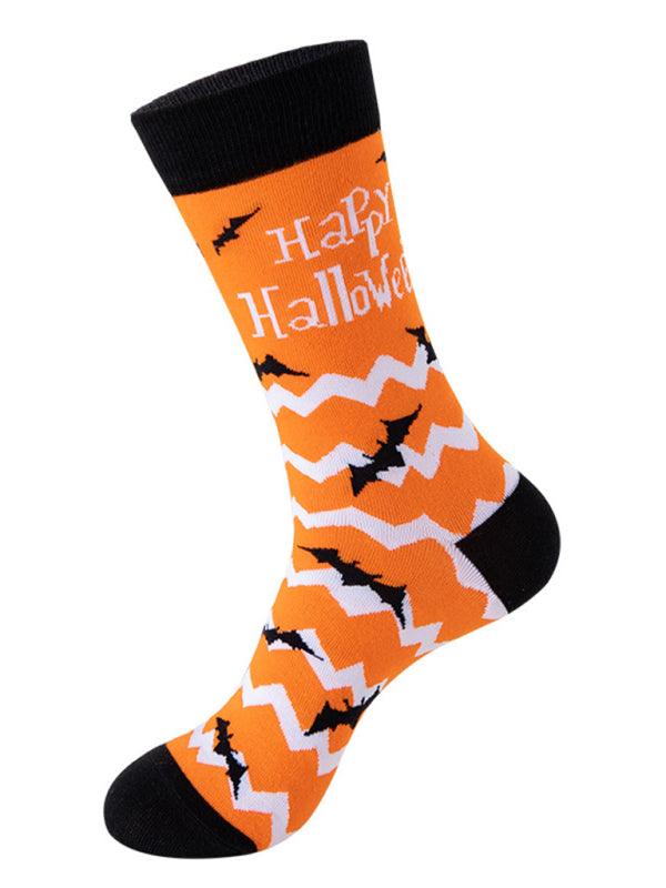 New Trendy Halloween Socks Mid-Tube Skull Vampire Pumpkin Bat Funny Socks Pattern3 FREESIZE