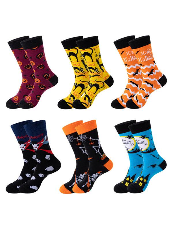 New Trendy Halloween Socks Mid-Tube Skull Vampire Pumpkin Bat Funny Socks Pattern1 FREESIZE