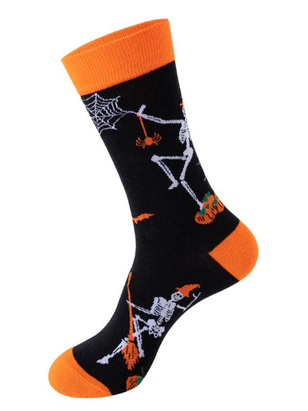 New Trendy Halloween Socks Mid-Tube Skull Vampire Pumpkin Bat Funny Socks Pattern3 FREESIZE