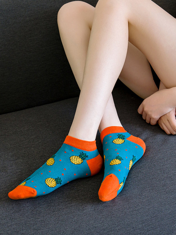 Women’s Pineapple Pattern Casual Cotton Socks Pattern1 FREESIZE