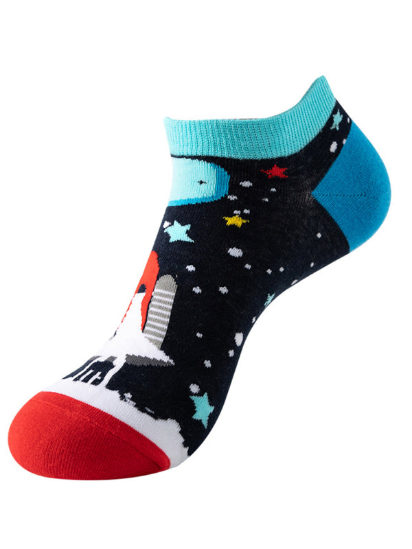 Women's Fun Cartoon Knit Ankle Socks Blue FREESIZE