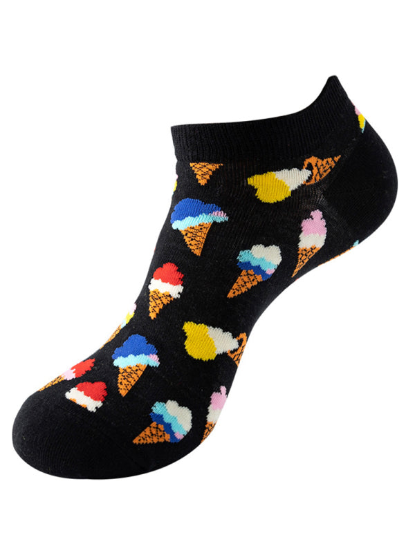 Women's Fun Cartoon Knit Ankle Socks Black FREESIZE