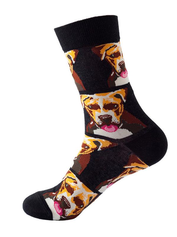 New trendy fun animal dog pattern mid-calf socks Pattern7 FREESIZE