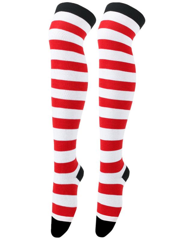 New daily casual over-the-knee socks for women long Christmas and Halloween striped stockings Pattern1 FREESIZE