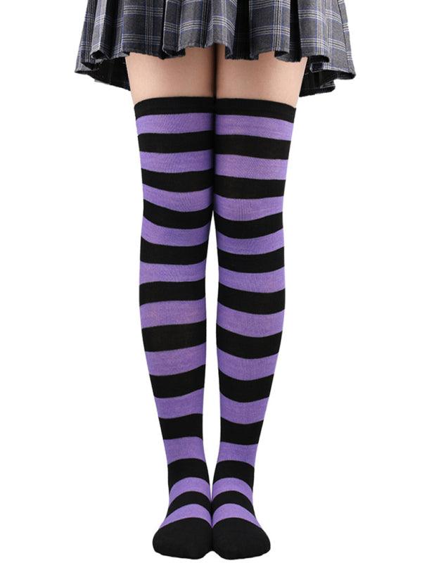 New daily casual over-the-knee socks for women long Christmas and Halloween striped stockings Pattern2 FREESIZE