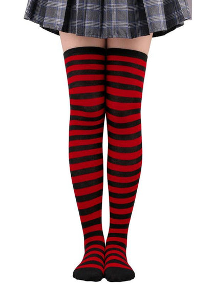 New daily casual over-the-knee socks for women long Christmas and Halloween striped stockings Red FREESIZE