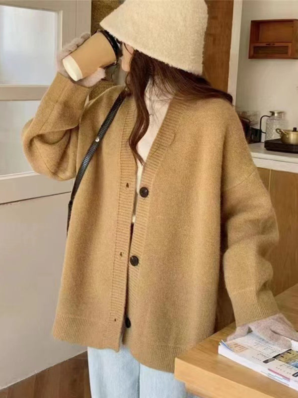 Women's loose buttoned versatile knitted cardigan Camel FREESIZE