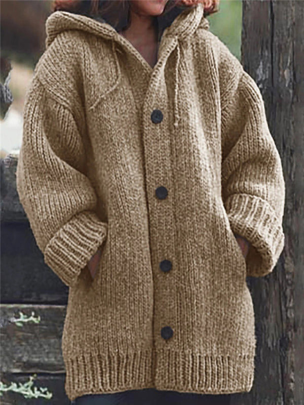 Cozy Woolen Knit Oversized Cardigan Sweater Khaki