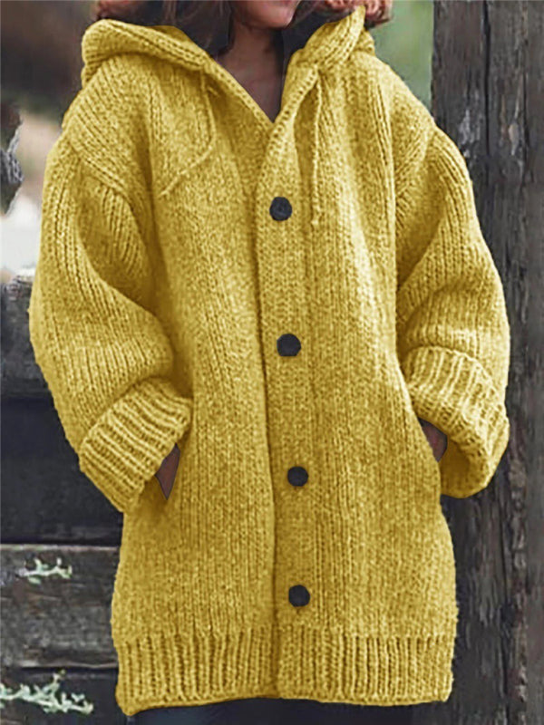 Cozy Woolen Knit Oversized Cardigan Sweater Yellow