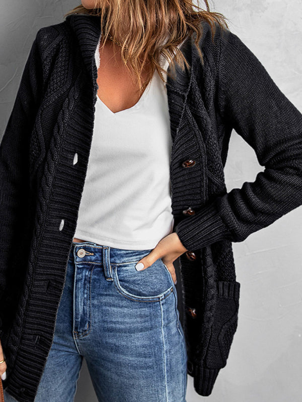 mid-length cardigan hooded sweater jacket Black