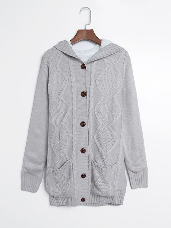 mid-length cardigan hooded sweater jacket Misty grey