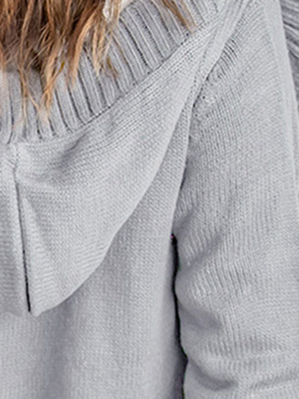 mid-length cardigan hooded sweater jacket Misty grey