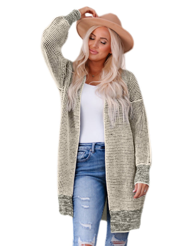 Mid-length knitted pullover women's sweater cardigan Cracker khaki