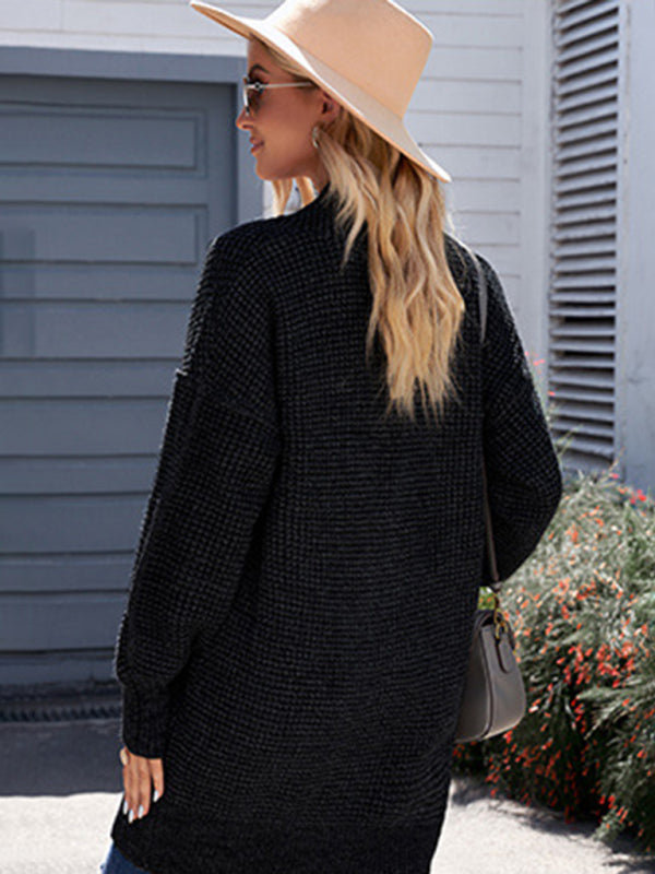 Mid-length knitted pullover women's sweater cardigan Black