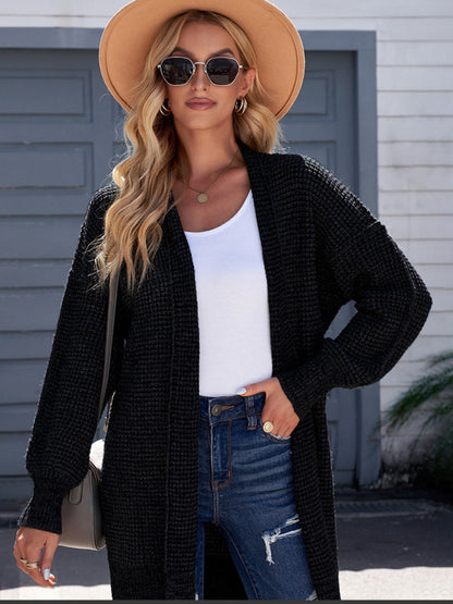 Mid-length knitted pullover women's sweater cardigan Black