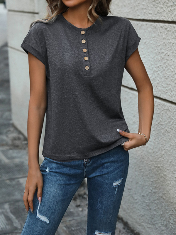 Button plain basic T-shirt Charcoal grey