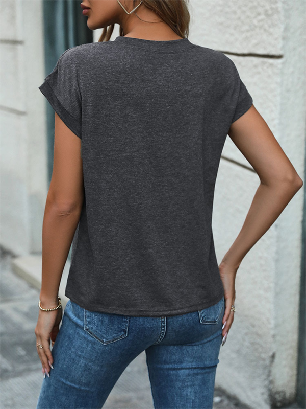 Button plain basic T-shirt Charcoal grey