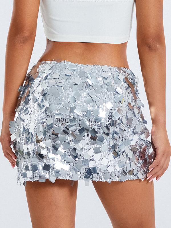 New arrival irregular size sequined fashionable skirt Silver grey