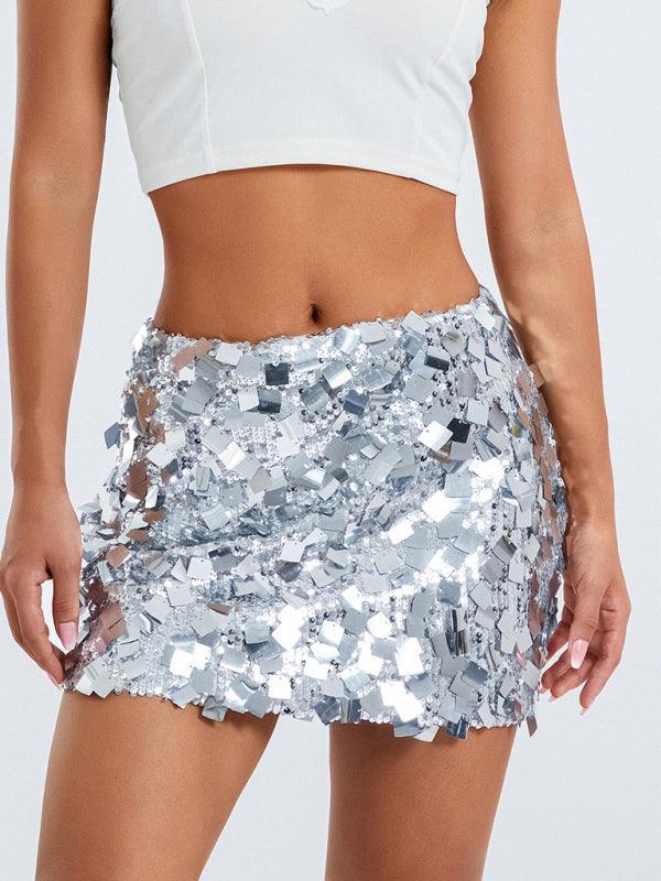 New arrival irregular size sequined fashionable skirt Silver grey