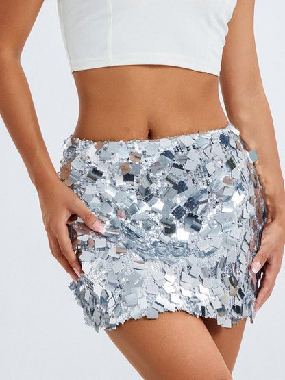 New arrival irregular size sequined fashionable skirt Silver grey