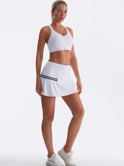 Women's loose sports quick-drying anti-exposure tennis running yoga wear fake two-piece skirt White