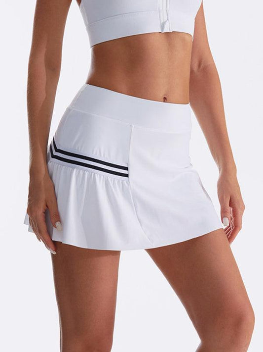 Women's loose sports quick-drying anti-exposure tennis running yoga wear fake two-piece skirt White