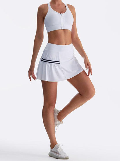 Women's loose sports quick-drying anti-exposure tennis running yoga wear fake two-piece skirt White