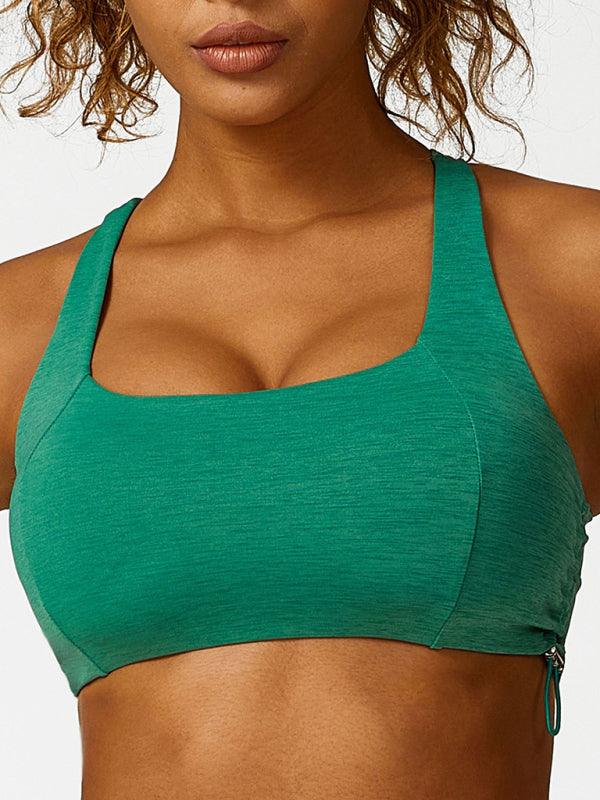 New drawstring yoga wear breathable solid color yoga bra Green