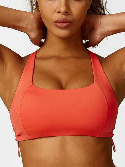 New drawstring yoga wear breathable solid color yoga bra Orange Red