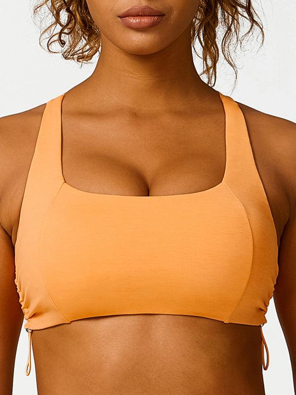 New drawstring yoga wear breathable solid color yoga bra Orange