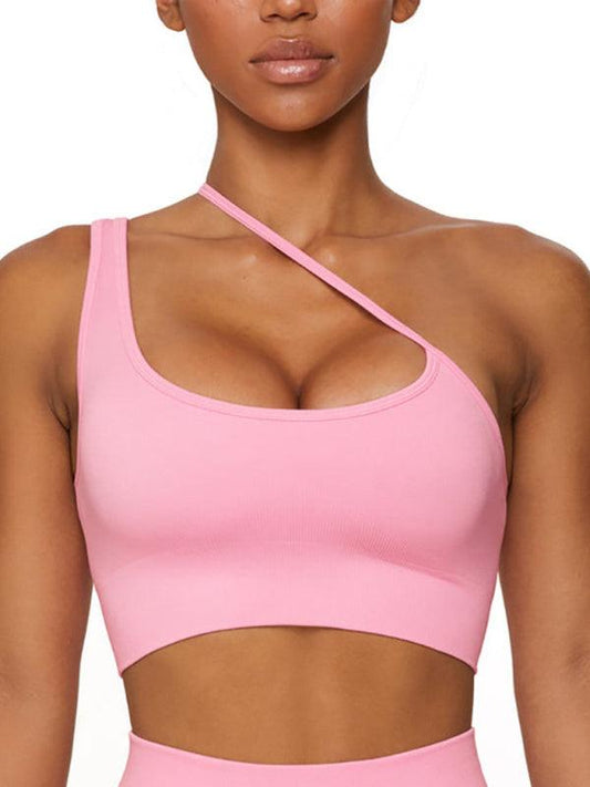 New seamless solid color knitted high elastic sports bra underwear Pink