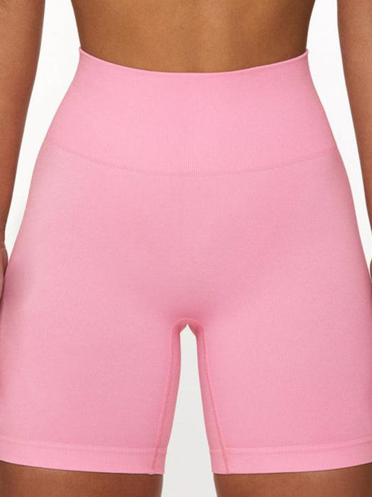 New seamless solid color knitted high elastic yoga pants running sports fitness shorts Pink