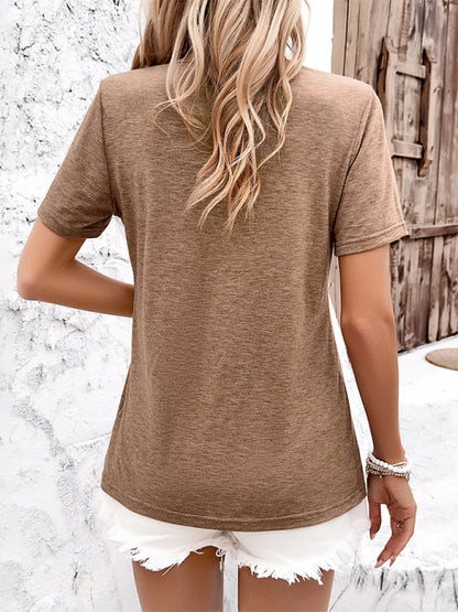 Women's casual solid color short-sleeved T-shirt tops Khaki