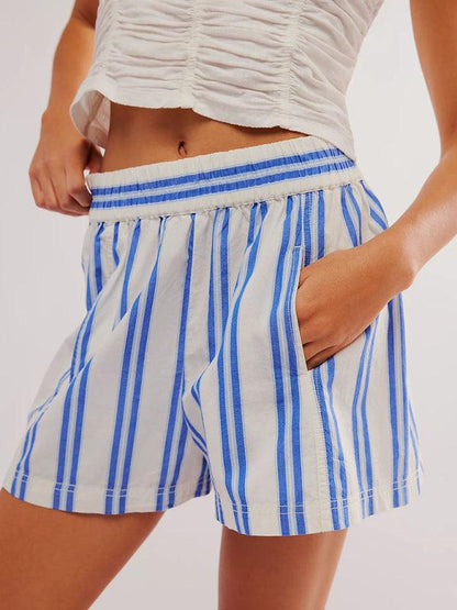 Women's Fashion Striped Casual Shorts Blue