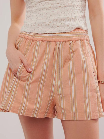 Women's Fashion Striped Casual Shorts Orange